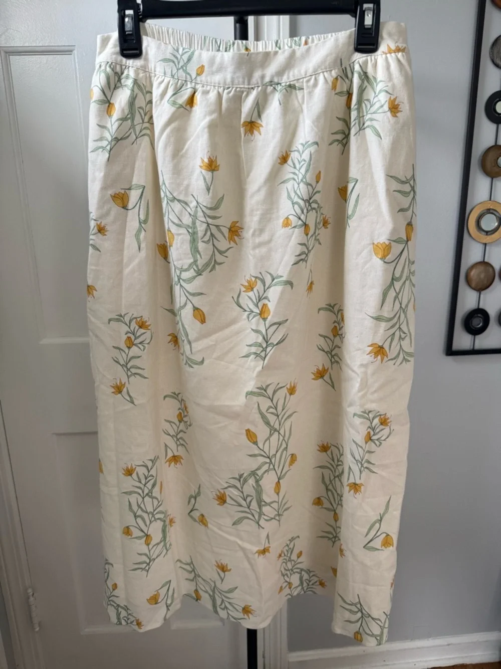 Joie Cream Floral Midi Skirt with Yellow & Green Print - Picture 1 of 6